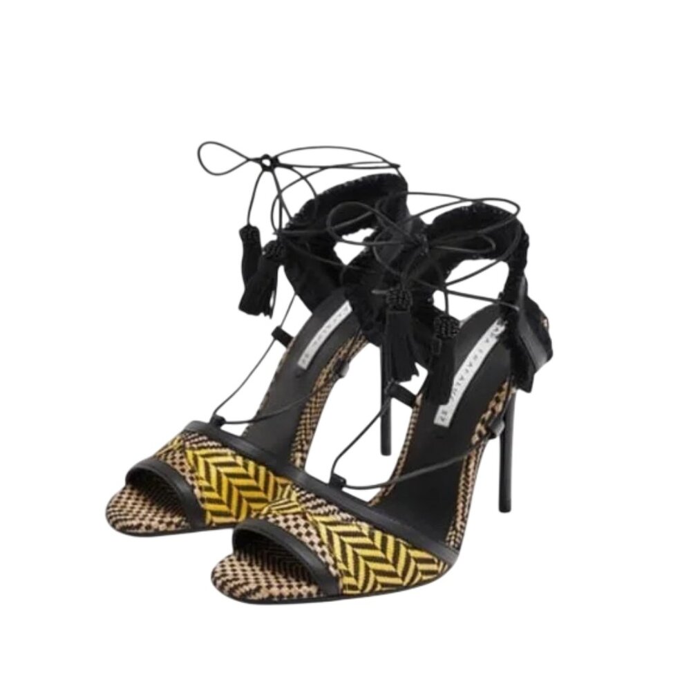 Zara TrafalucTribal Women Fringe High Heel Peep Toe Yellow Tan US 7